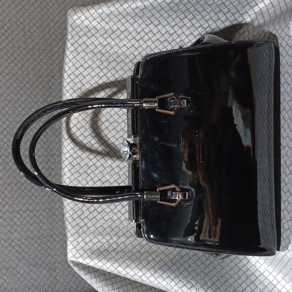 Black Patent Leather Handbag Tote Sachel